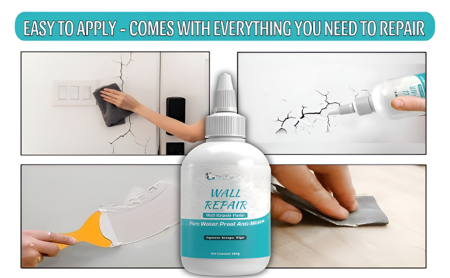 Wall Repair Paste 200gm – White Waterproof Crack Filler With Scraper, Wall Putty & - Image 3