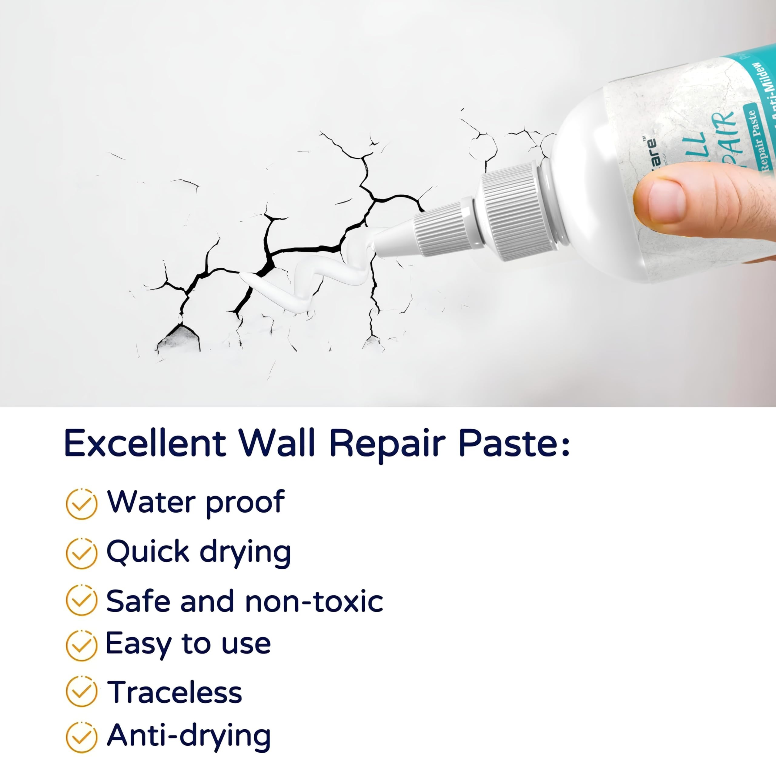 Wall Repair Paste 200gm – White Waterproof Crack Filler With Scraper, Wall Putty & - Image 6